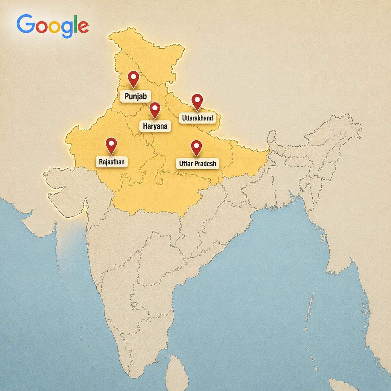 Entire North India shipping coverage map